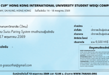 คัดเลือกตัวแทนประเทศไทยรายการ The 4th “Four Seas Cup” Hong Kong International University Student WeiQi Competition